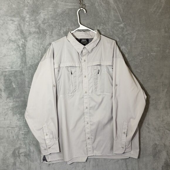 Cabelas Guidewear Fishing Shirt Men 2XL Gray Button Long Vented Roll Tab 50 UPF - Picture 1 of 8